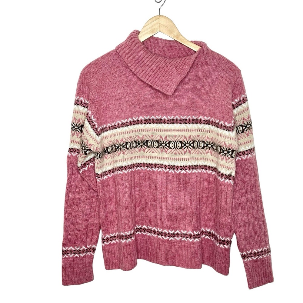 Fashion Bug Y2K Vintage Fair Isle Sweater Pink Womens Size L Nordic Ski Romantic